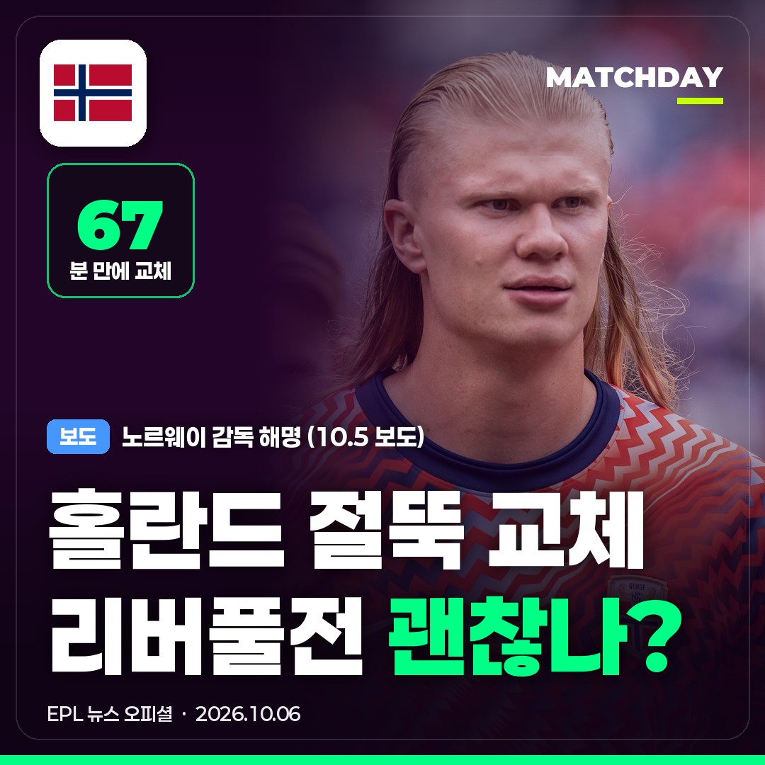 홀란드 절뚝이며 교체, 리버풀전 괜찮나?